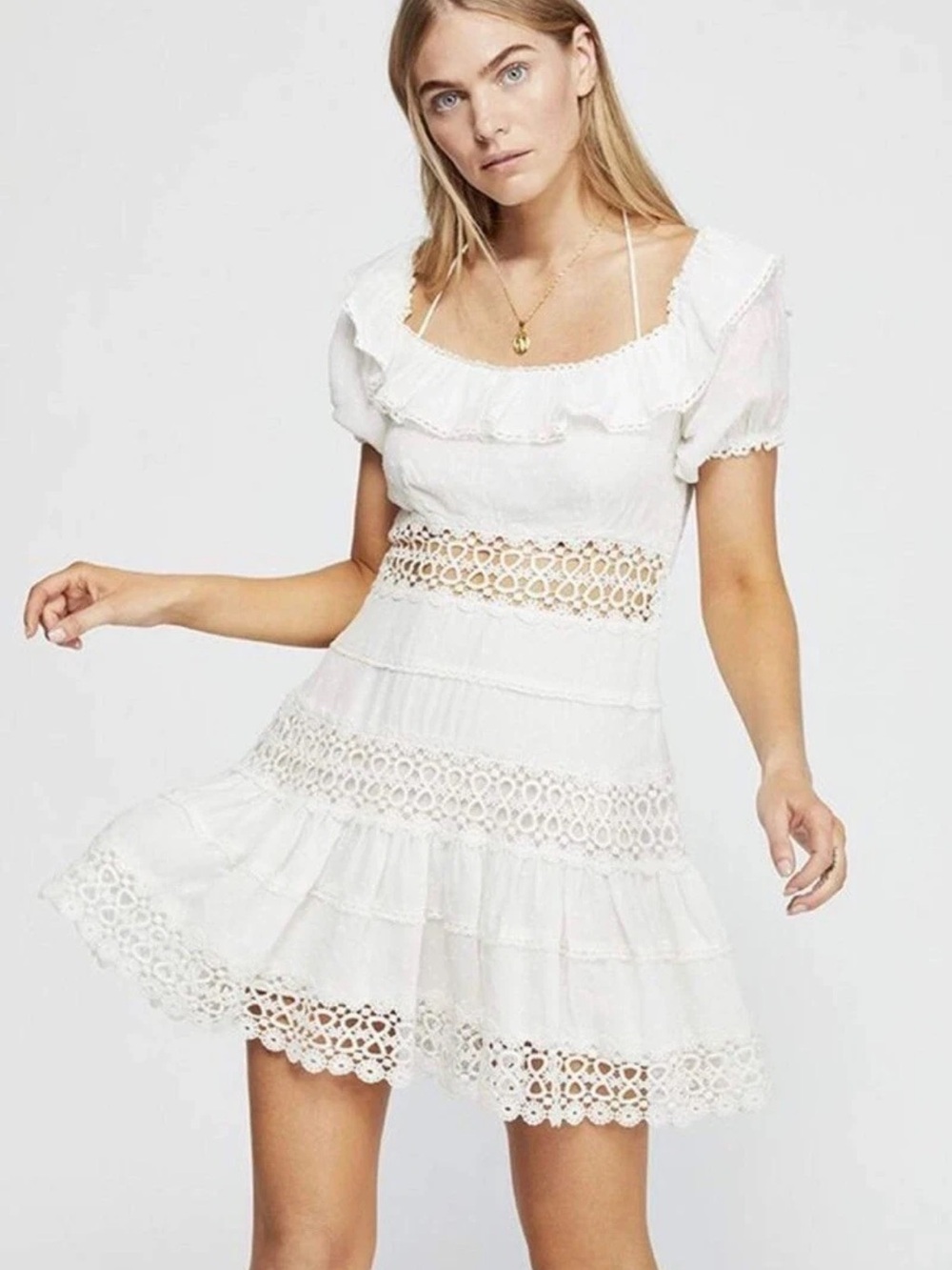 NWT Free people Cruel Intention Crochet Lace Mini Dress White Ivory Small 4